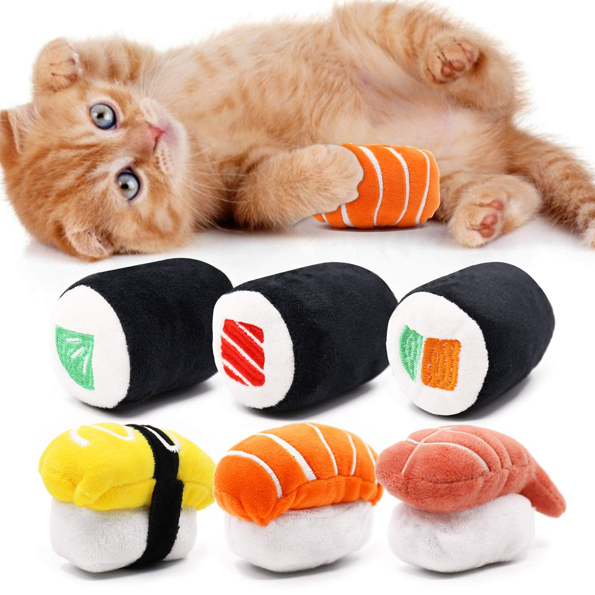 Juguete sushi CiyvoLyeen con atún para gatos; ideal para morder y jugar.