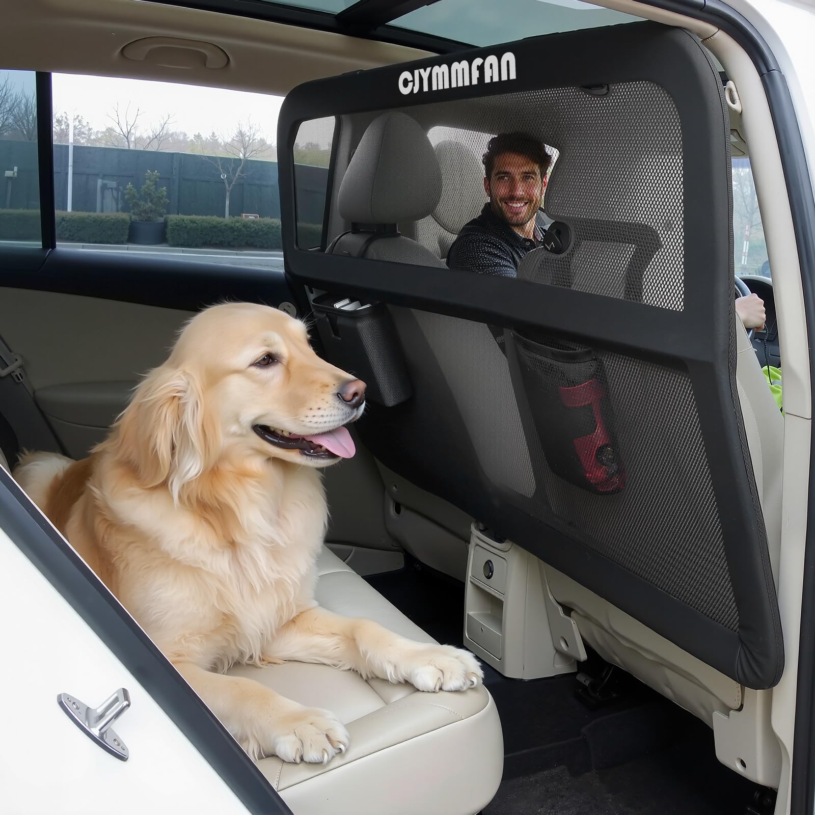 CJYMMFAN barrera para perro en asiento trasero, mantiene al animal seguro y evita distracciones.