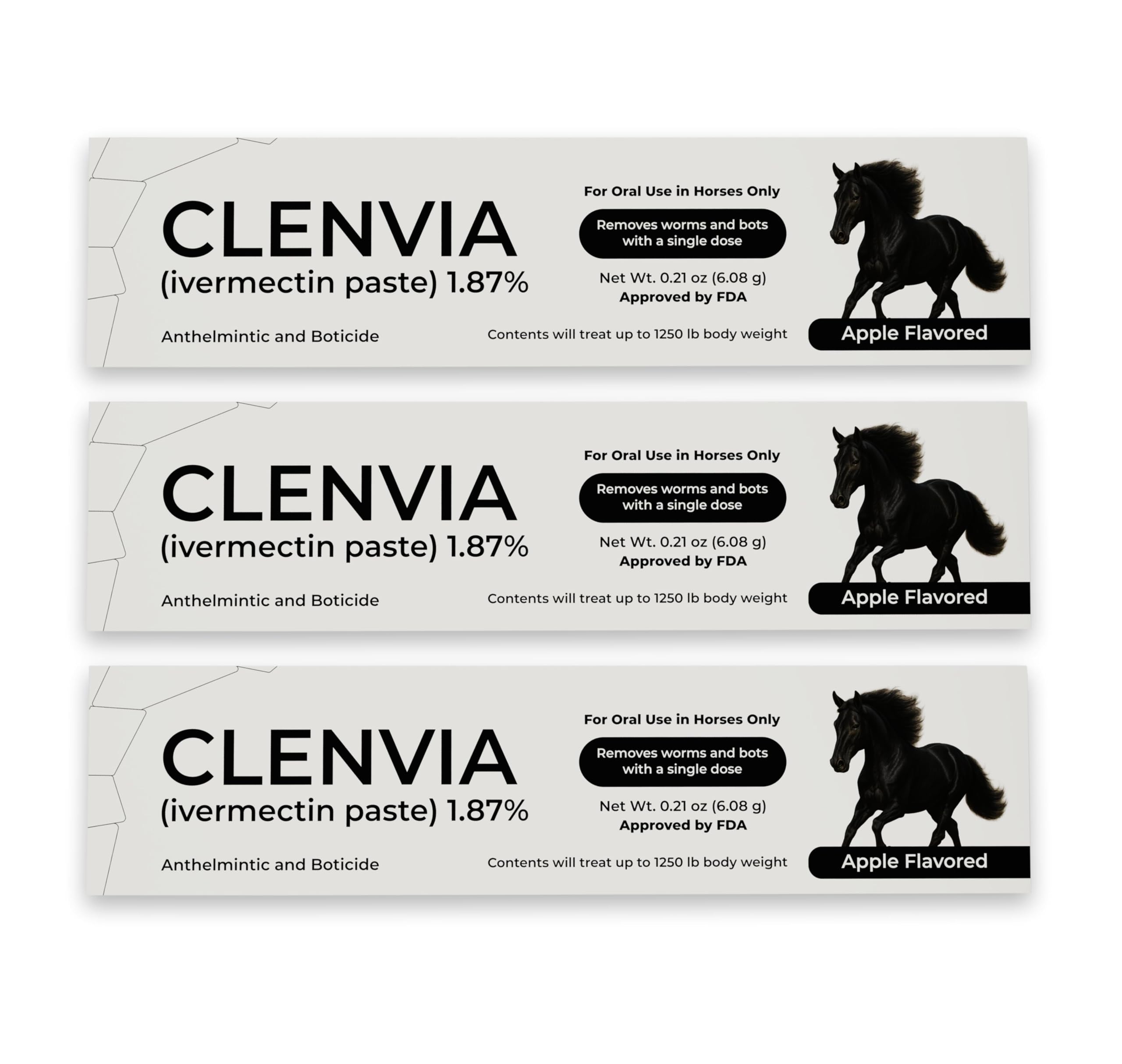 CLENVIA gel sabor manzana facilita la administración oral en caballos.
