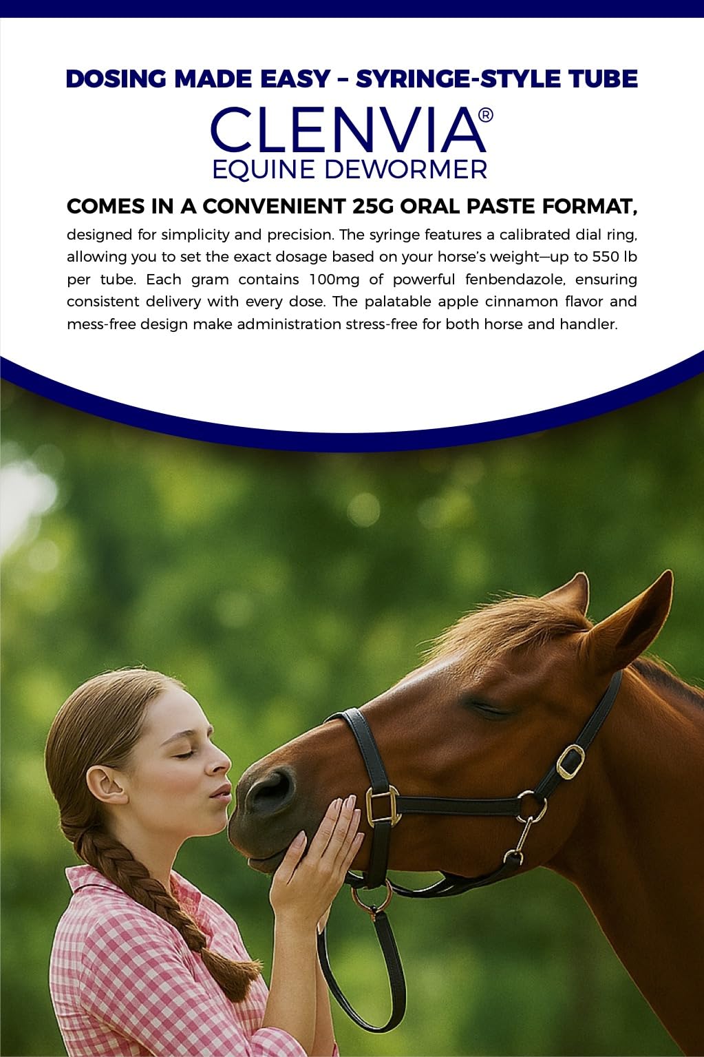 Cuidado equino confiable con CLENVIA para uso mensual.