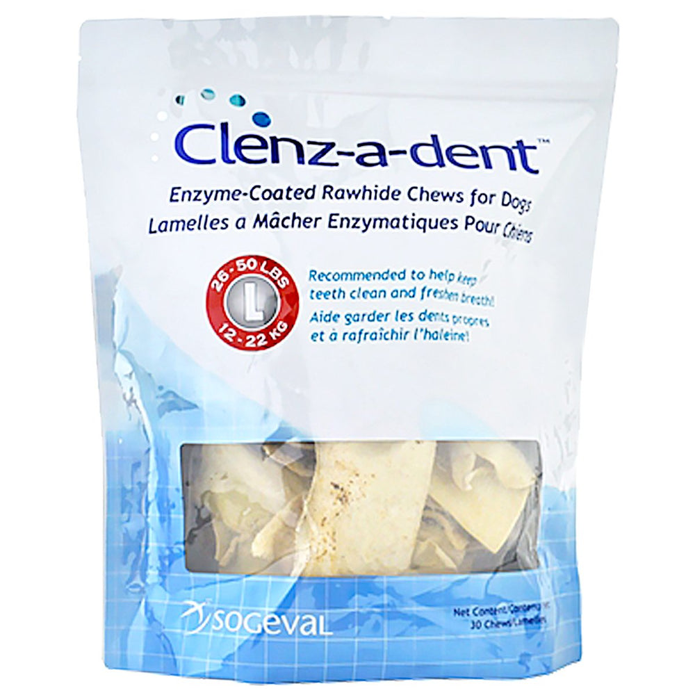 Clenz-A-Dent huesos de cuero crudo grandes para limpieza dental y sabor agradable.
