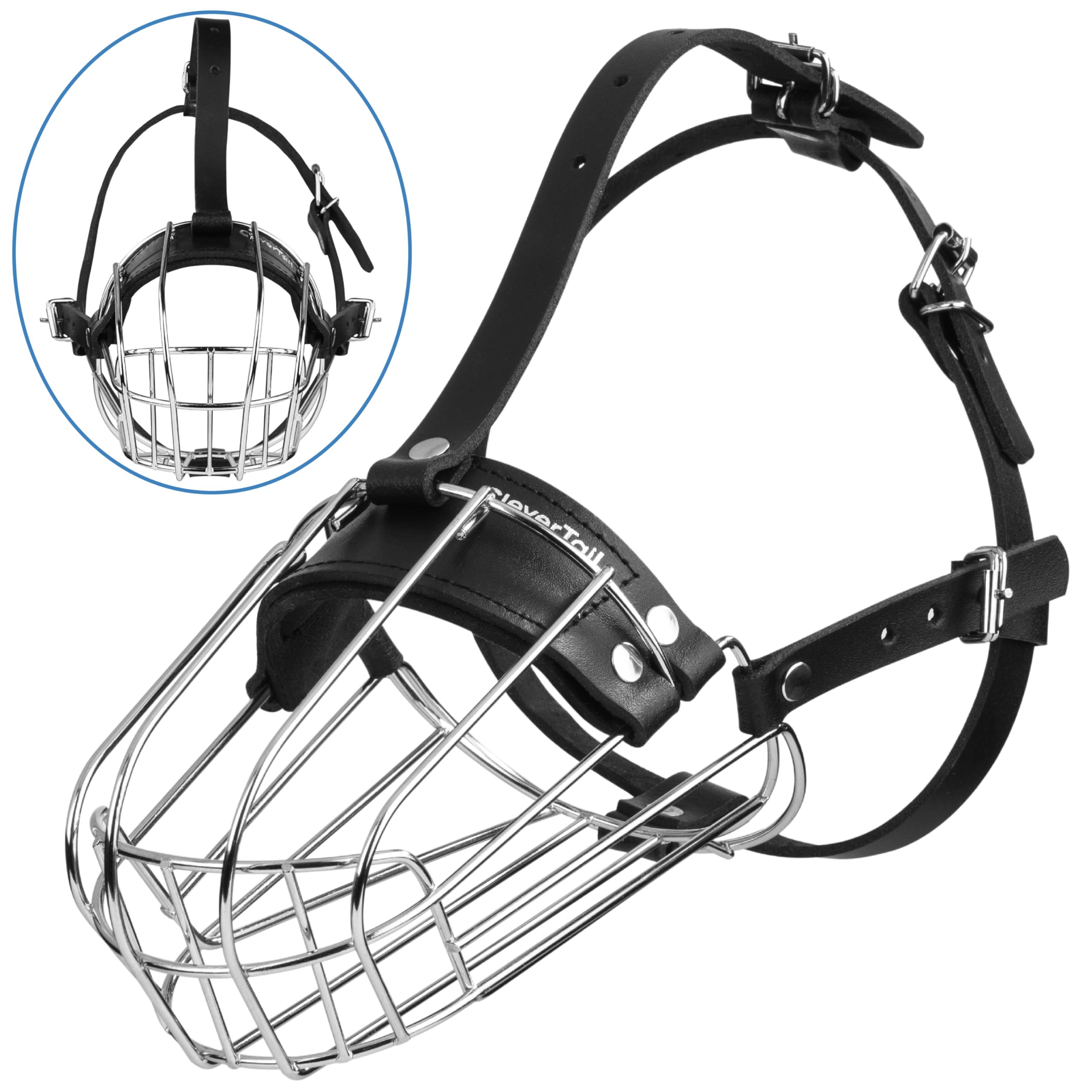 Bozal metálico CleverTail para doberman, vista lateral, ajuste cómodo