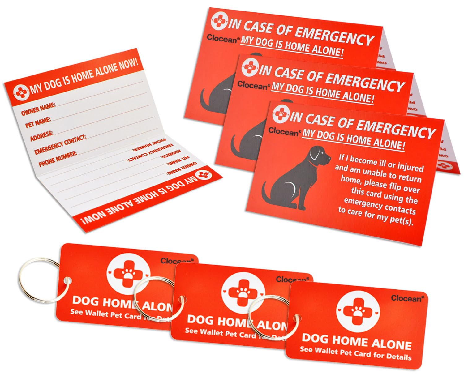 Clocean etiqueta alerta para perro casa sola para comunicar contactos de emergencia.