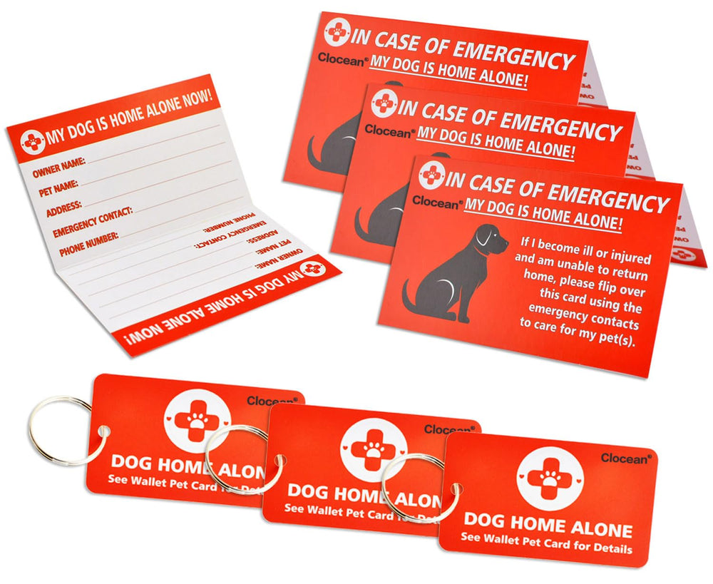 Clocean etiqueta alerta para perro casa sola para comunicar contactos de emergencia.
