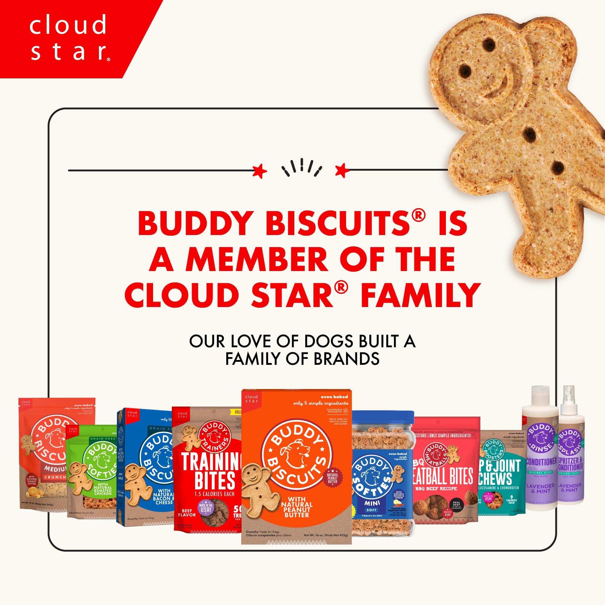 Galletas crujientes de Buddy Biscuits con nueve ingredientes simples.