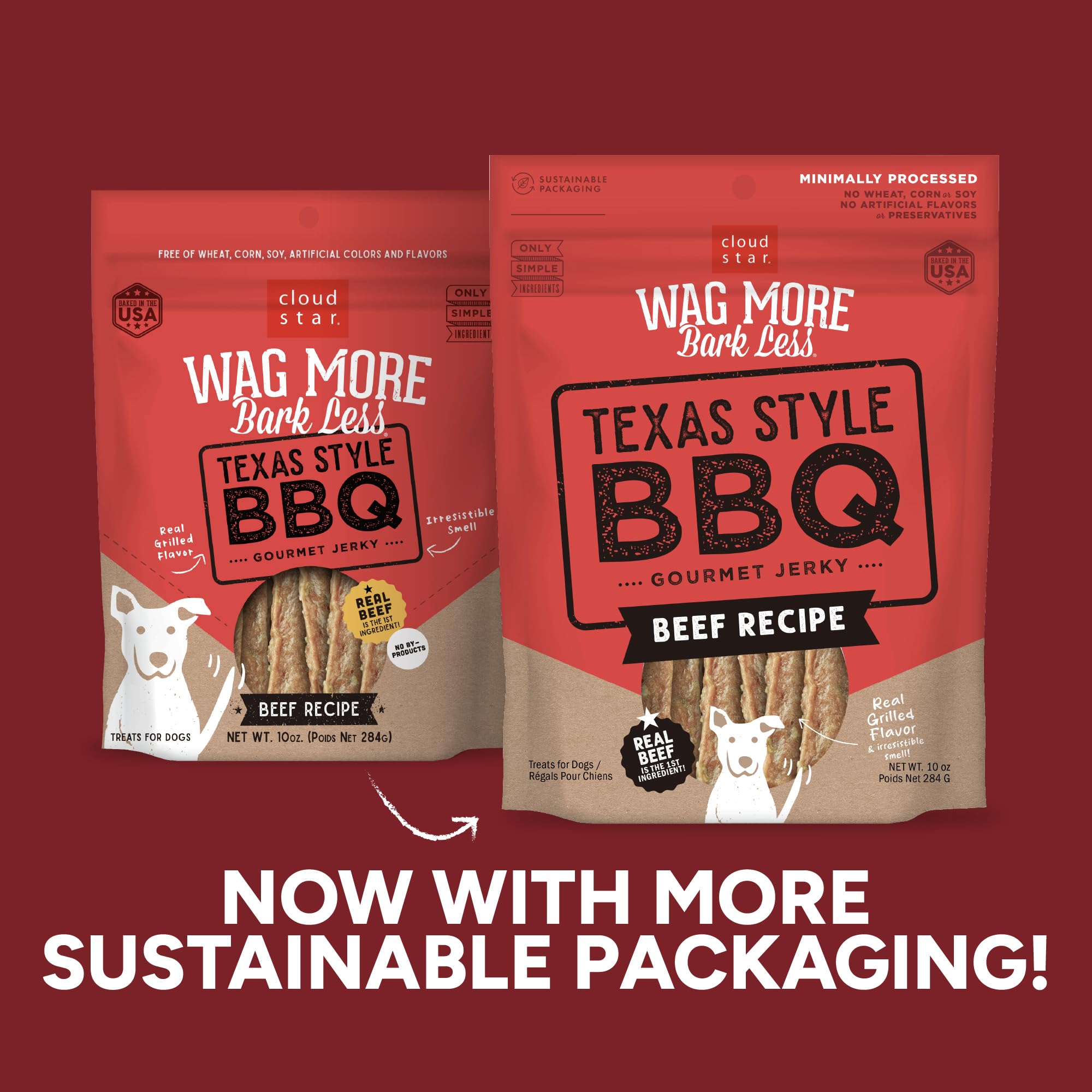 Cloud Star Wag More Bark Less: res como ingrediente principal, snack sabroso para perros.