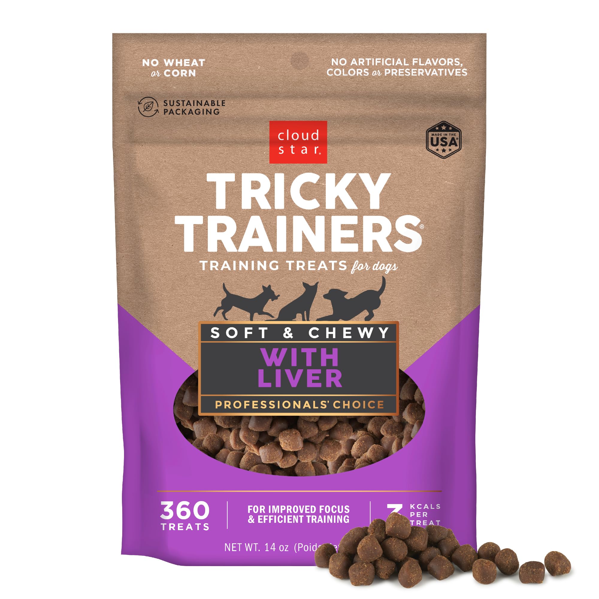 Cloud Star Tricky Trainers, bolsa 14 oz, ideal para premiar durante entrenamientos diarios.