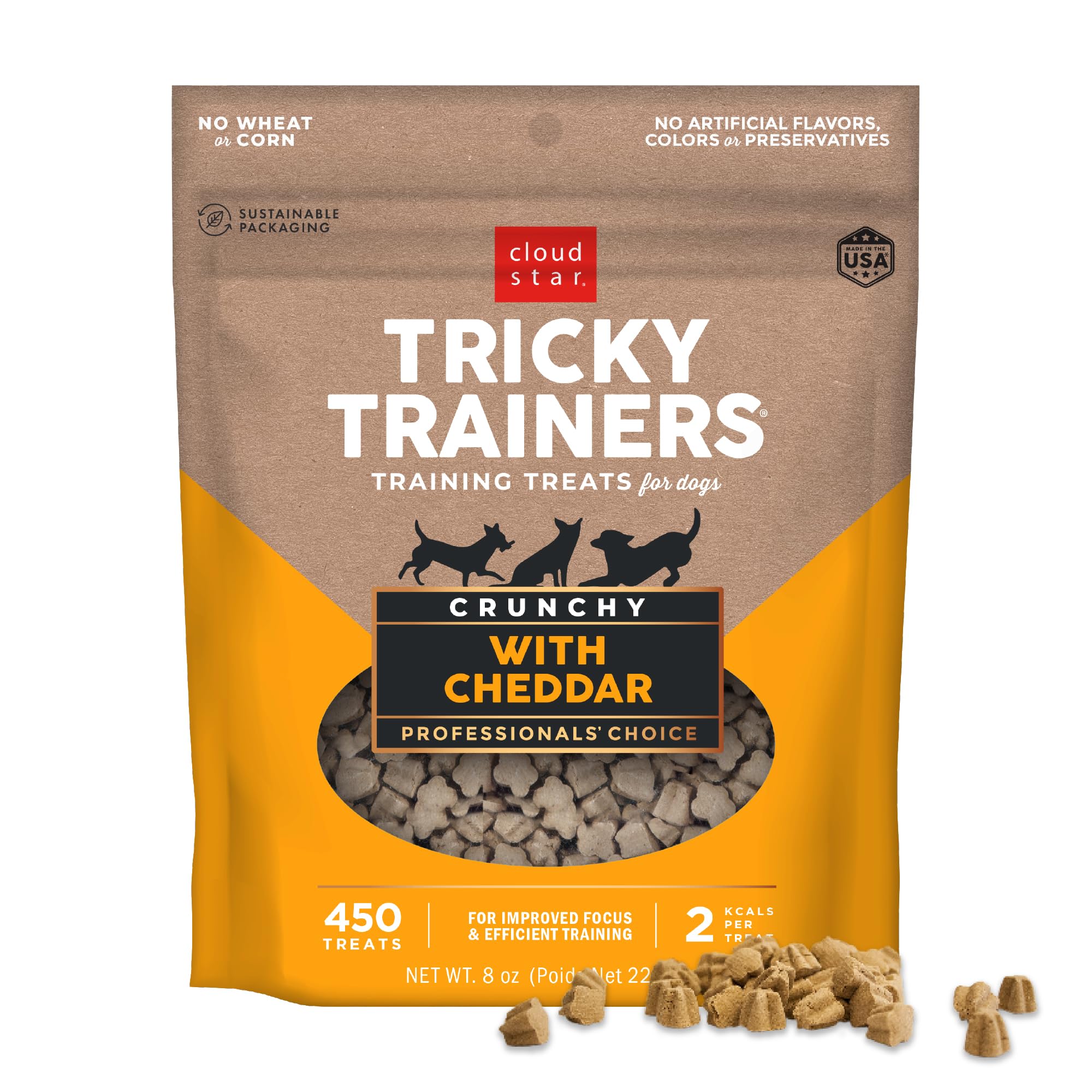 Golosinas de entrenamiento Cloud Star Tricky Trainers en bolsa de 8 oz con sabor cheddar