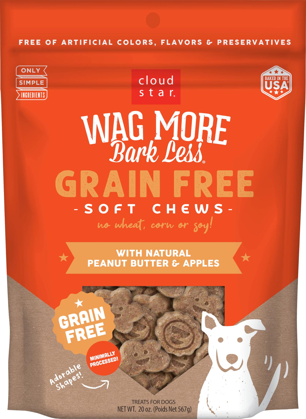 Cloud Star Wag More Bark Less, bolsa de 20 oz para perros, snack suave sin grano