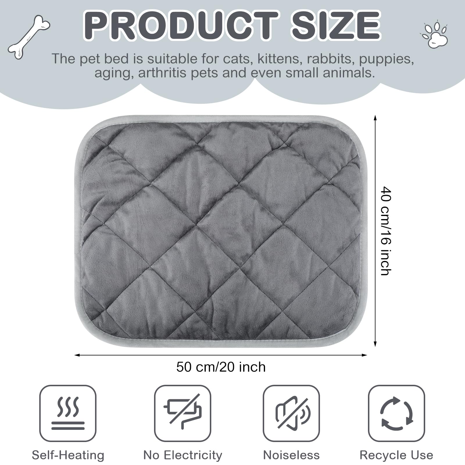 Tapete autocalentable Clysee para mascotas gris, perfecto para días fríos en casa.