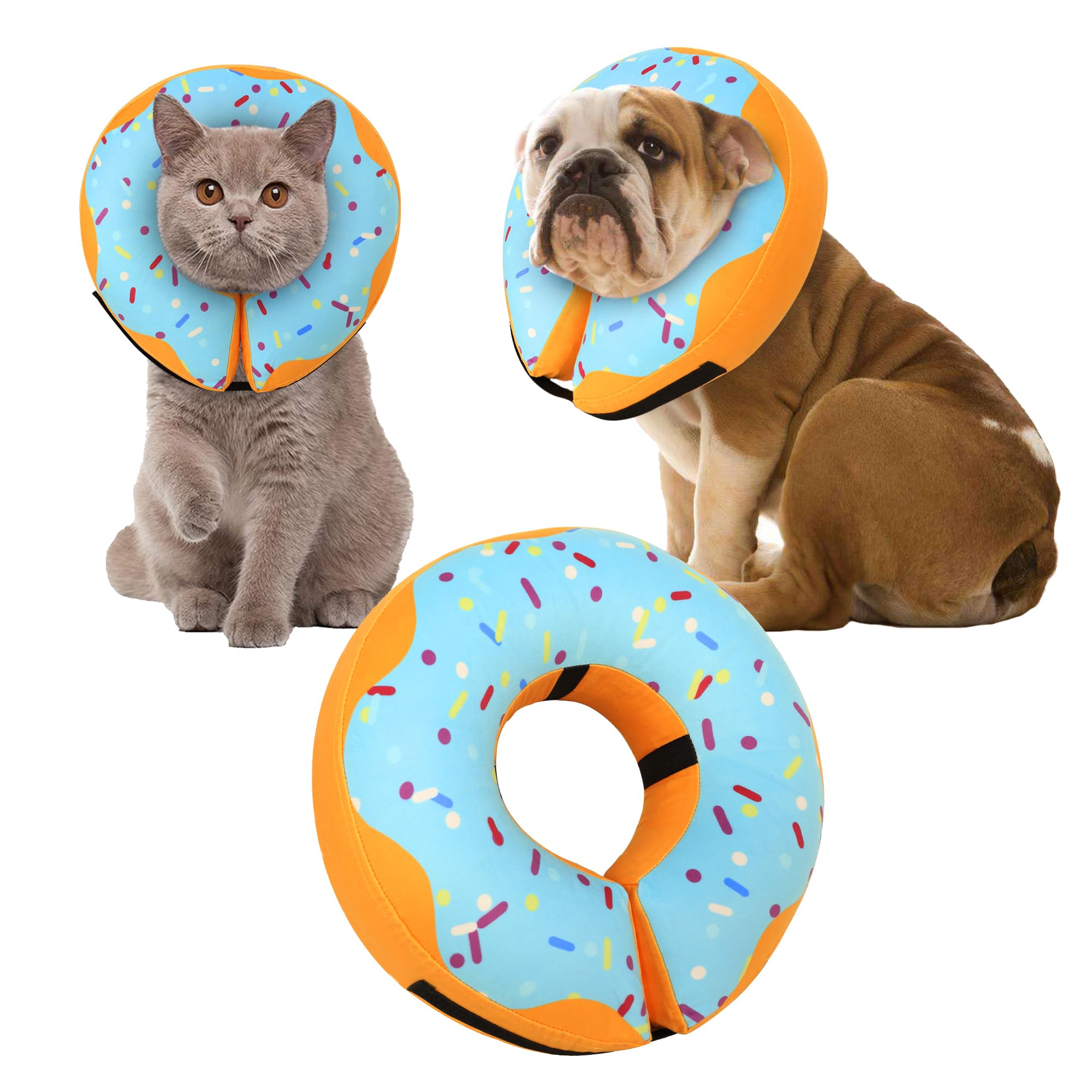 Cneo collar dona inflable para perros, azul, evita lamer heridas sin bloquear la visión.