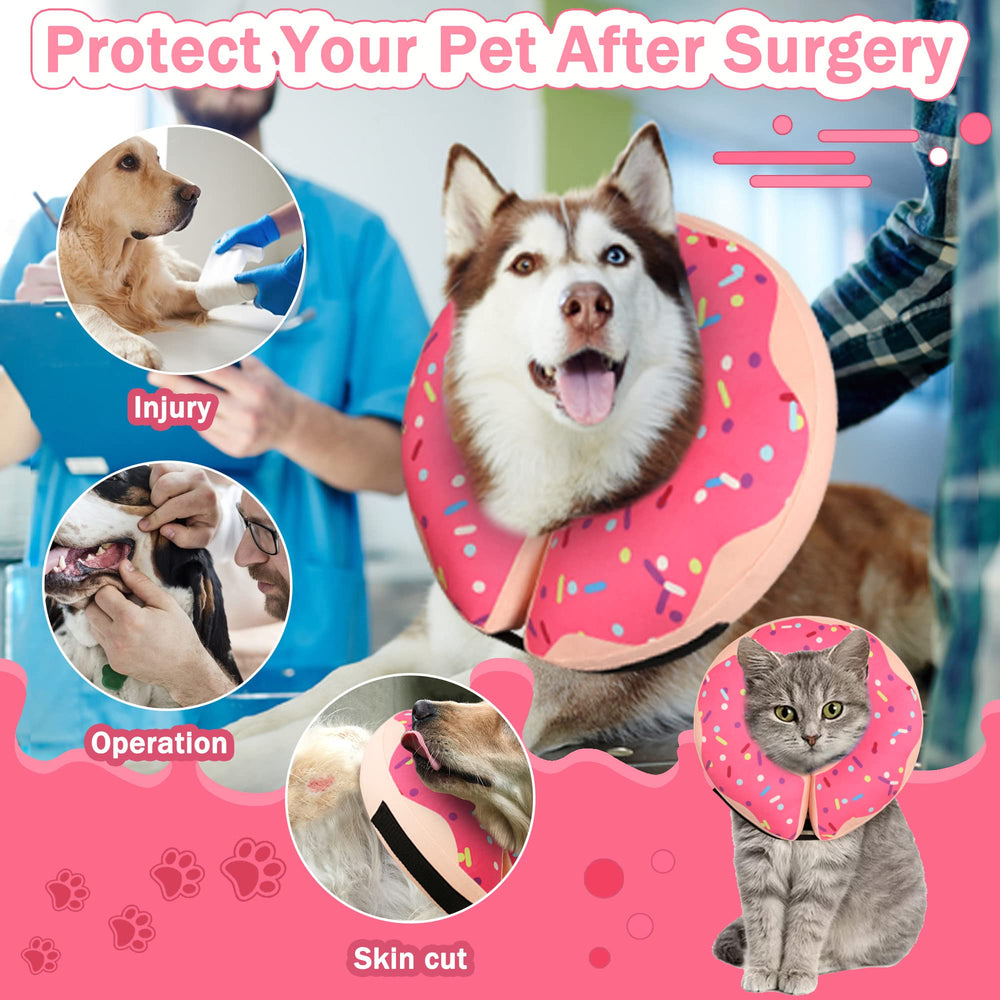 Cneo collar inflable dona rosa con ajuste seguro para dormir y comer.