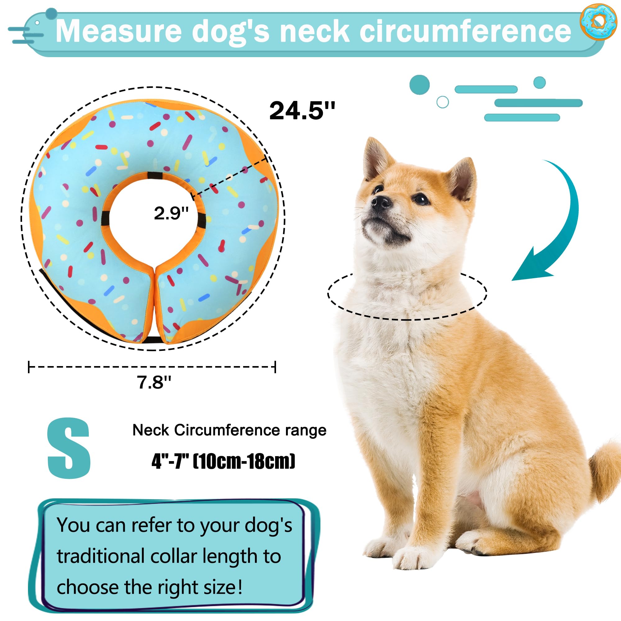 Cneo collar dona inflable azul, diseño atractivo para aceptación de la mascota.