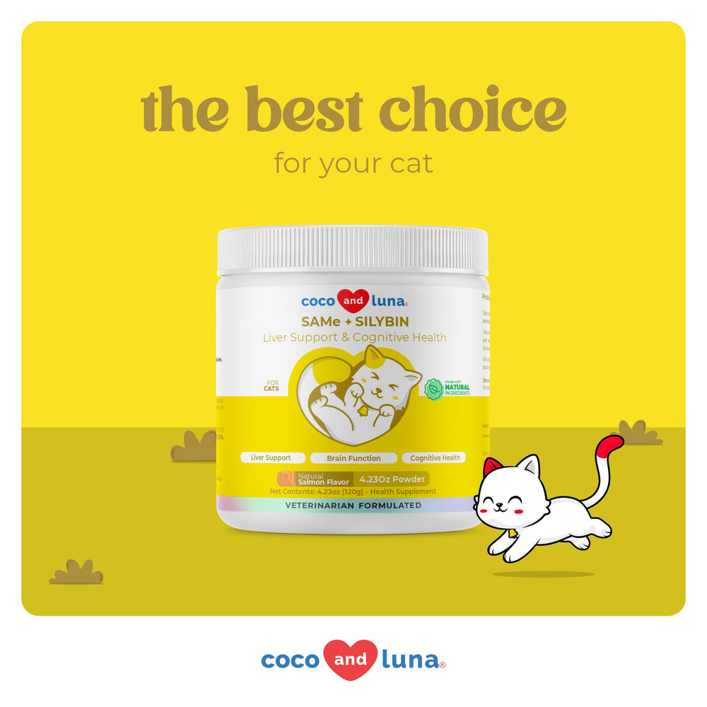 Cucharilla de dosis de Coco y Luna SAMe para gatos, polvo fácil de administrar