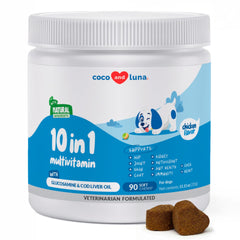 Coco y Luna multivitamínico para perros, empaque visible y uso diario.