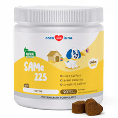 Coco y Luna: empaque frontal de masticables para soporte hepático.
