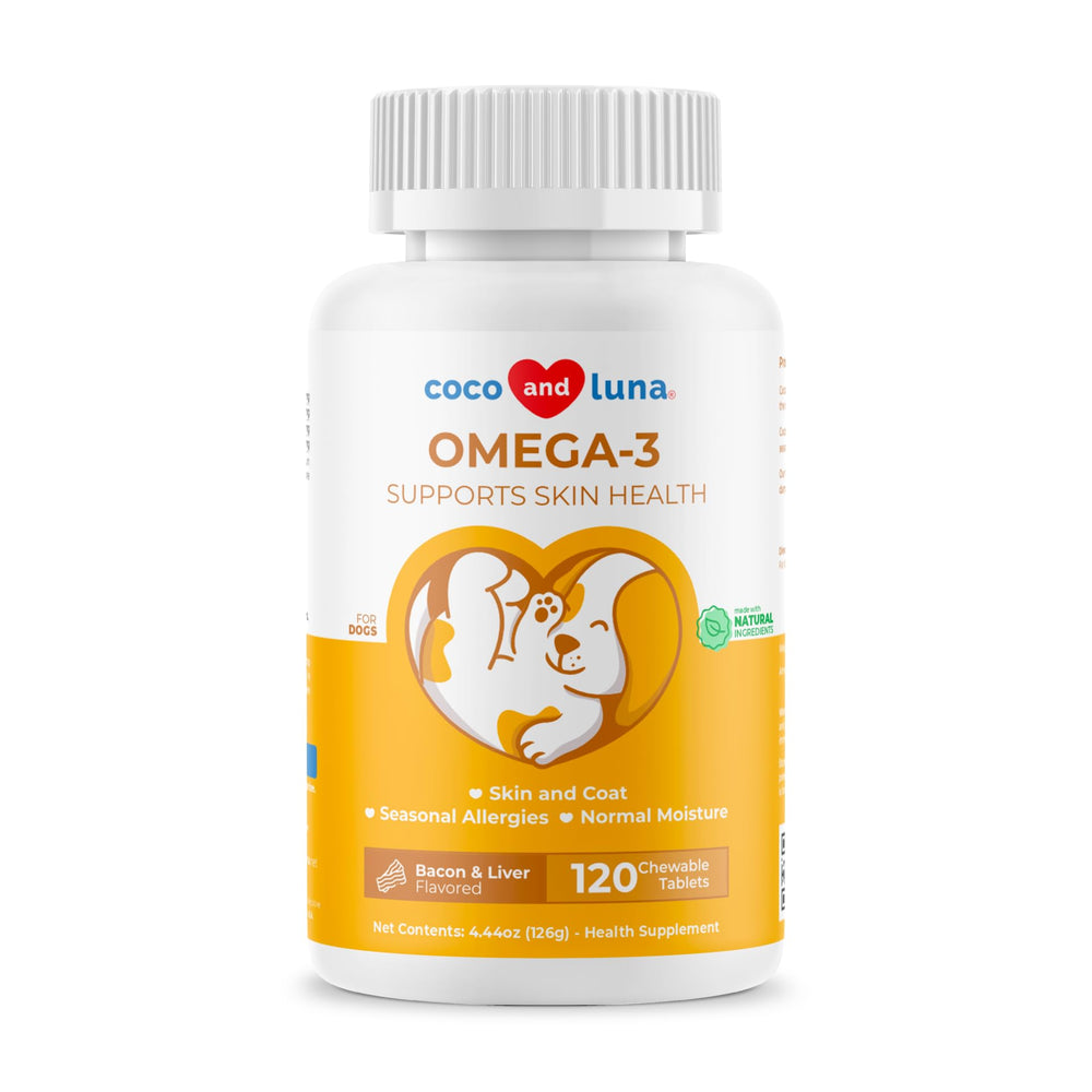 Omega3 Coco y Luna para perros, tabletas masticables para uso diario.