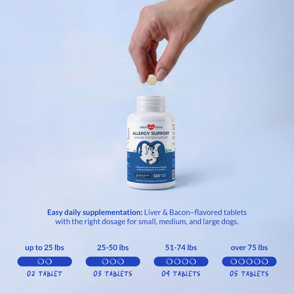 Coco y Luna omega-3 para piel suave y pelaje brillante.