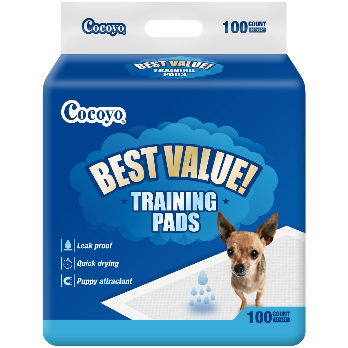 COCOYO almohadillas entrenamiento 22x22, vista frontal, secado rápido para cachorros.