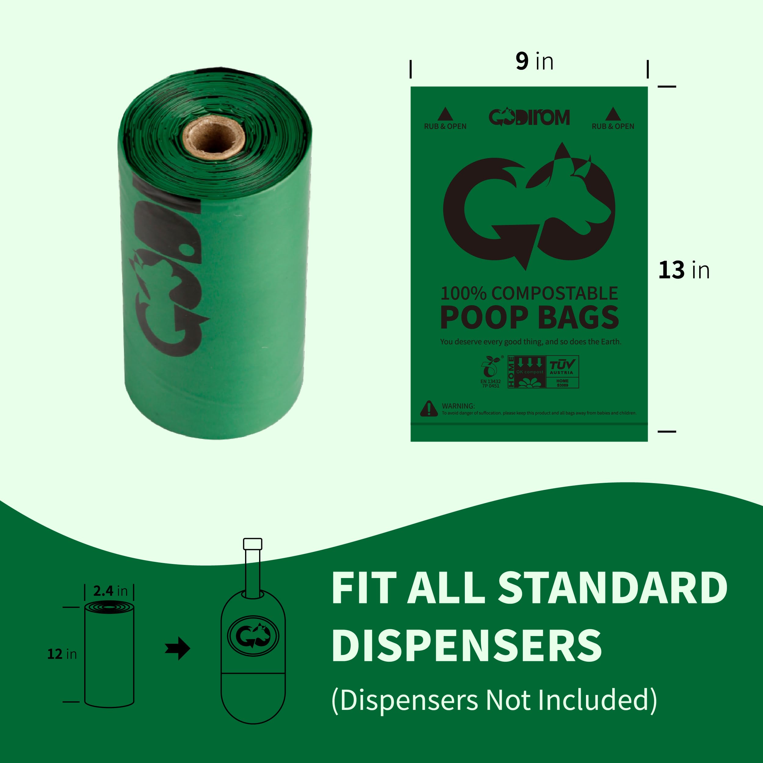 Rollos de bolsas para perros Codirom, 18 rollos, formato compacto