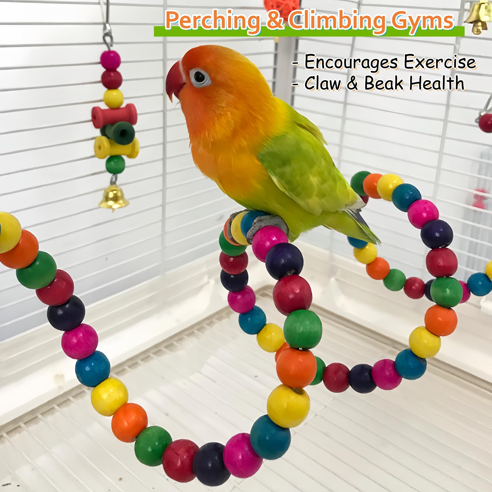 COHYVER juguetes para aves: cadenas de campanas para juego auditivo