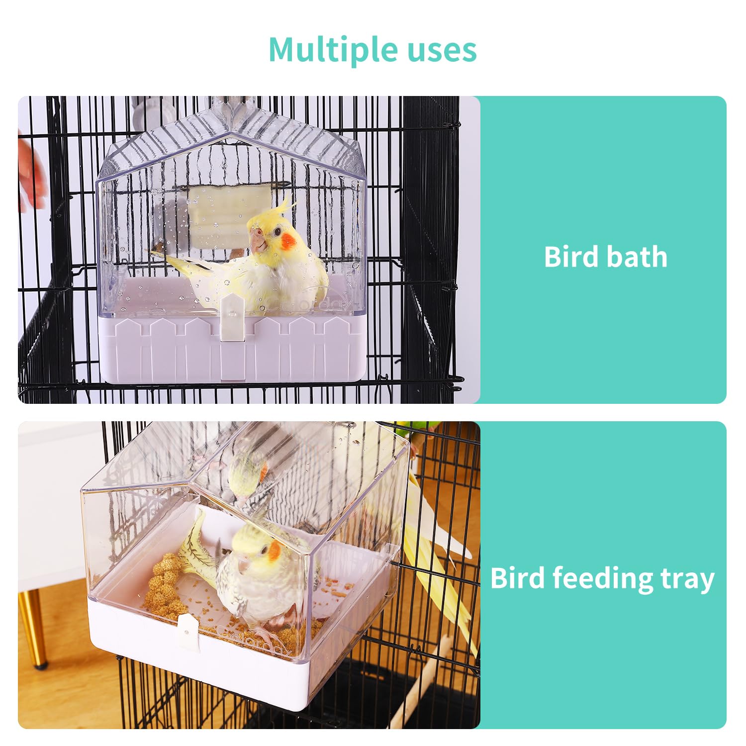 Colorday Bano-aves-doble-uso: juego y comida para aves curiosas.