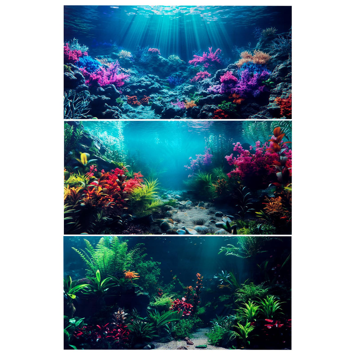 COMSUN fondo de acuario con arrecifes submarinos para mayor realismo.