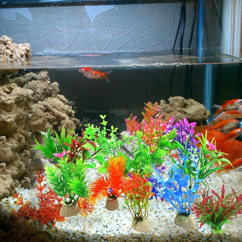 COMSUN plantas artificiales para acuario, color verde vivo para paisajes dinámicos.