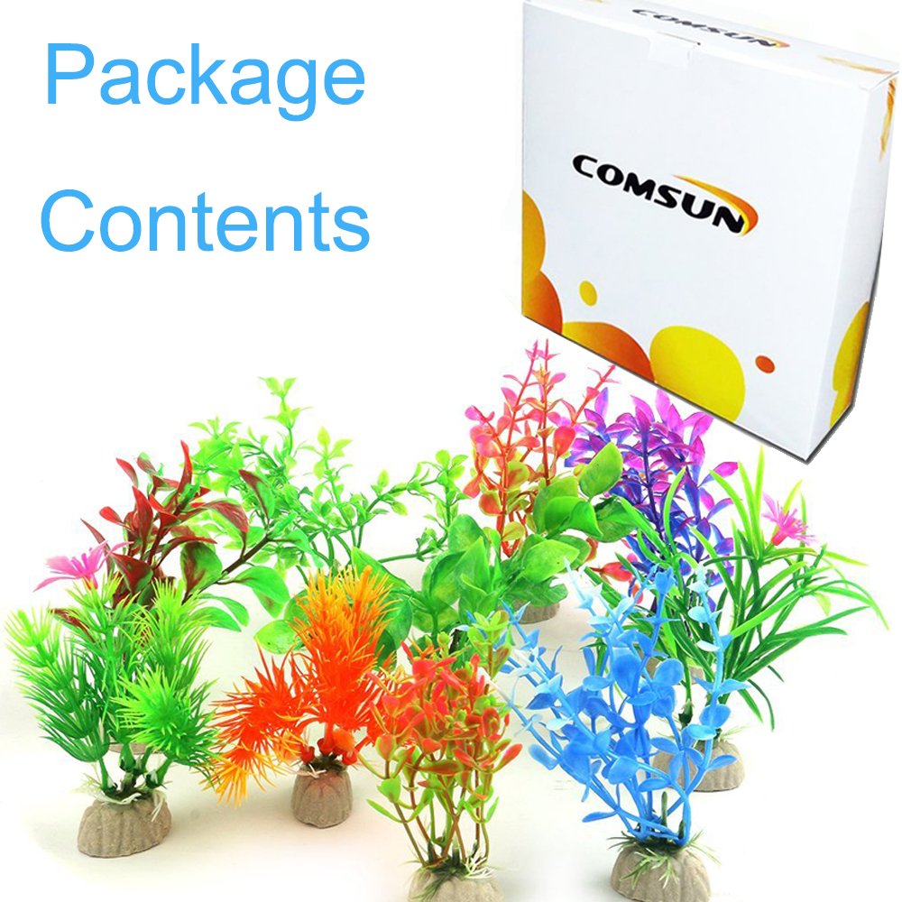 COMSUN plantas artificiales para acuario, seguro para peceras sin introducir organismos.