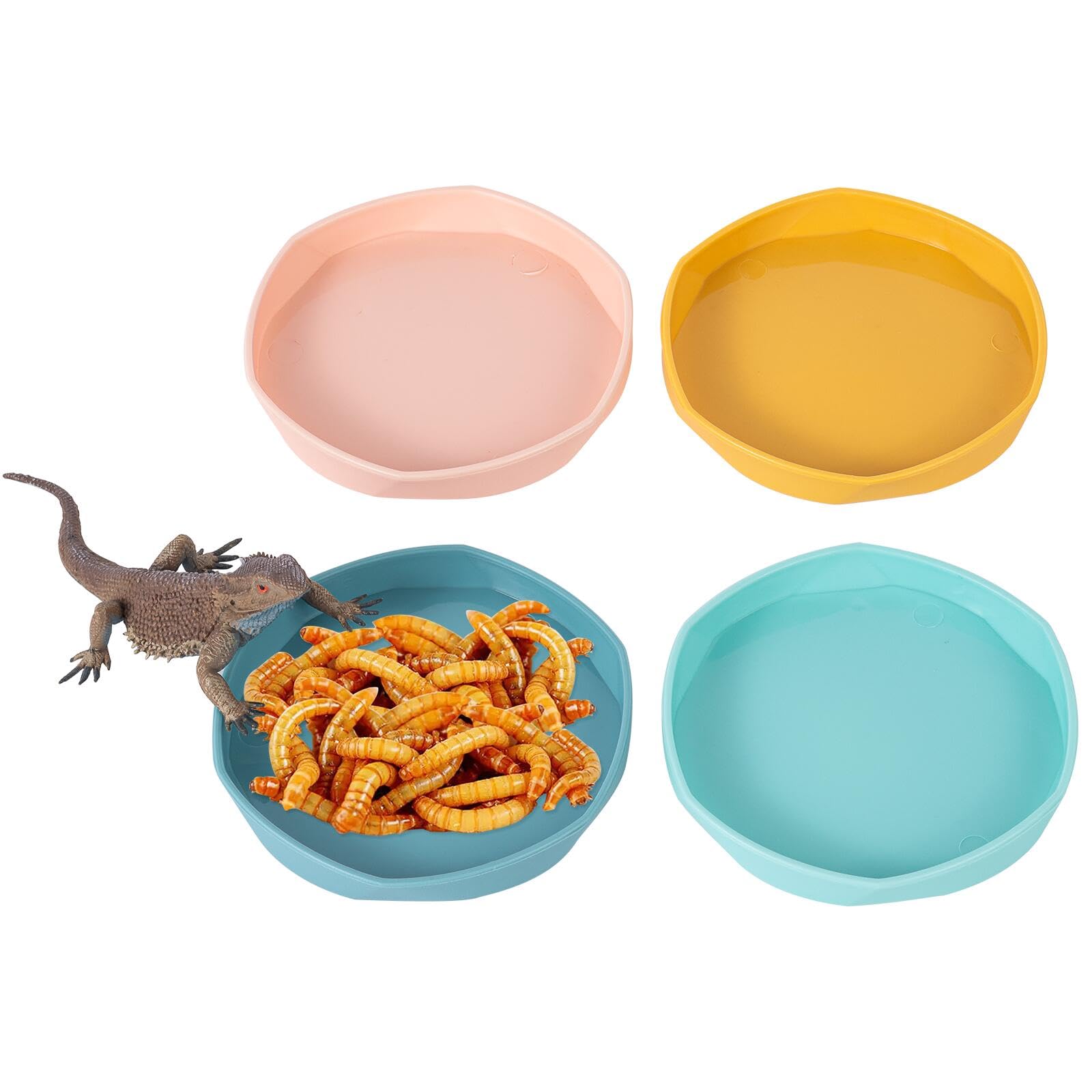 Plato para reptiles pequeños de COMSUN, colores azul y amarillo, ideal para comida y agua.