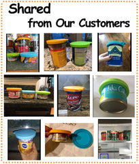 Comtim green silicone lid demonstrates universal fit for multiple can sizes.