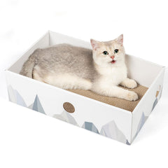 Conlun caja rascador doble lados ofrece descanso y juego en una sola pieza para gatos.