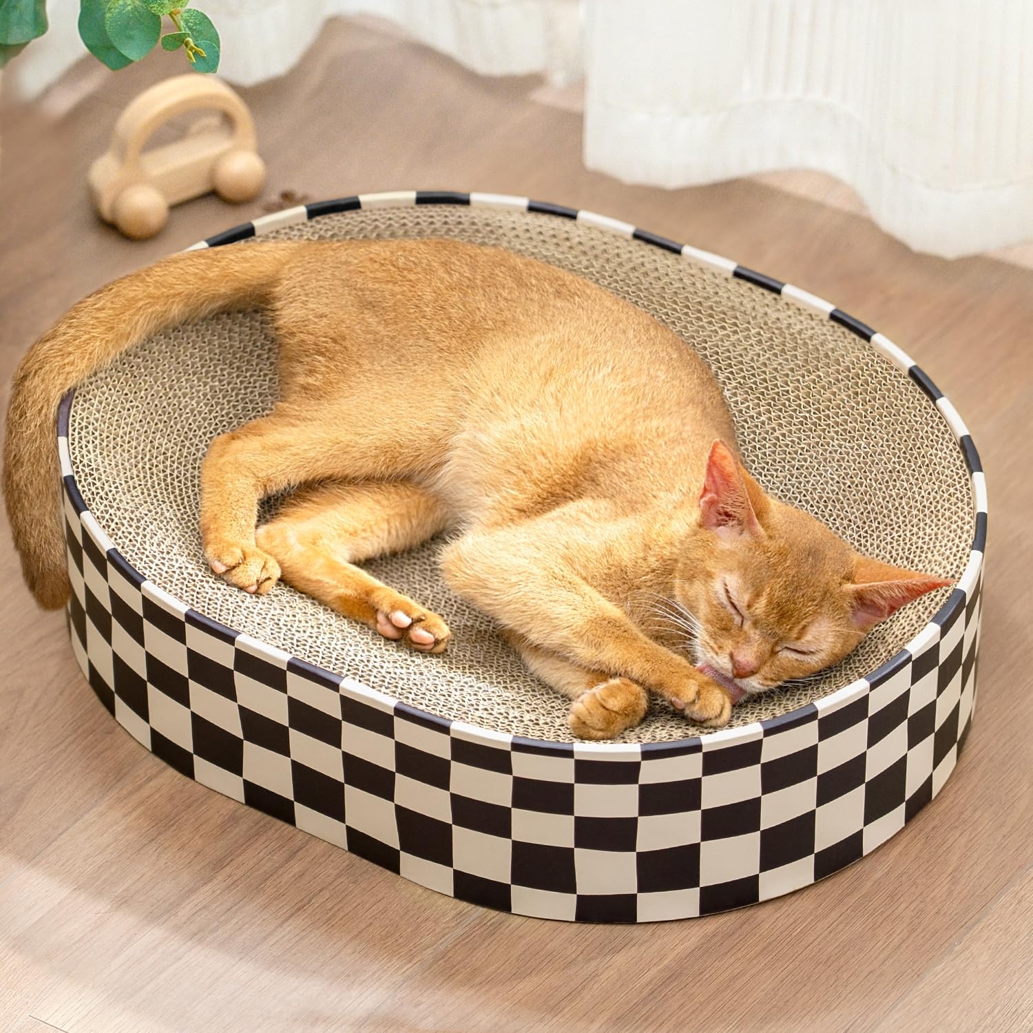 Conlun rascador de gato ovalado 2 en 1 para rascar y descansar.