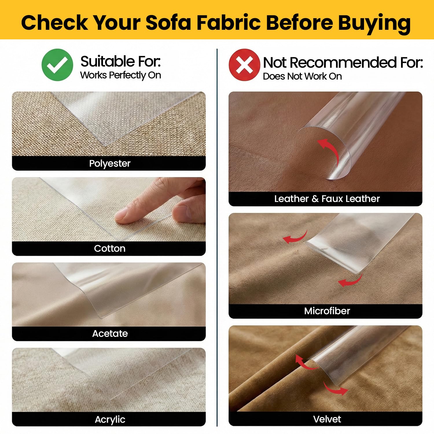 Protector de sofá de Conlun, transparente y flexible para mantener la estética.