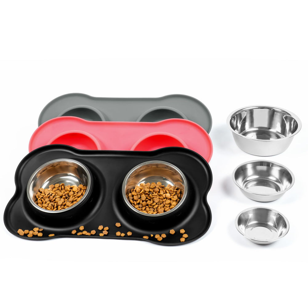 Conlun tazones doble 5oz, acero inoxidable, alimentación estable para mascotas pequeñas.
