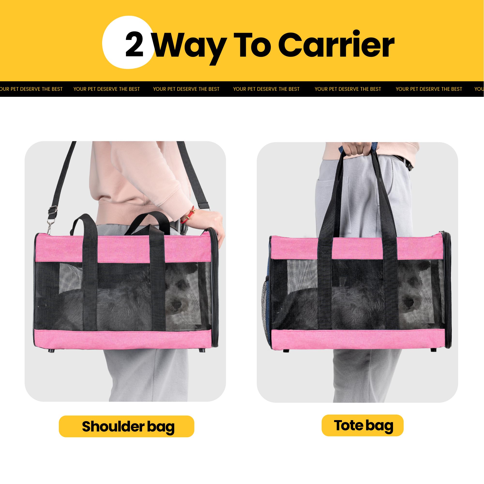 Conlun transportín Rosa M, almohadilla removible para comodidad de tu mascota.