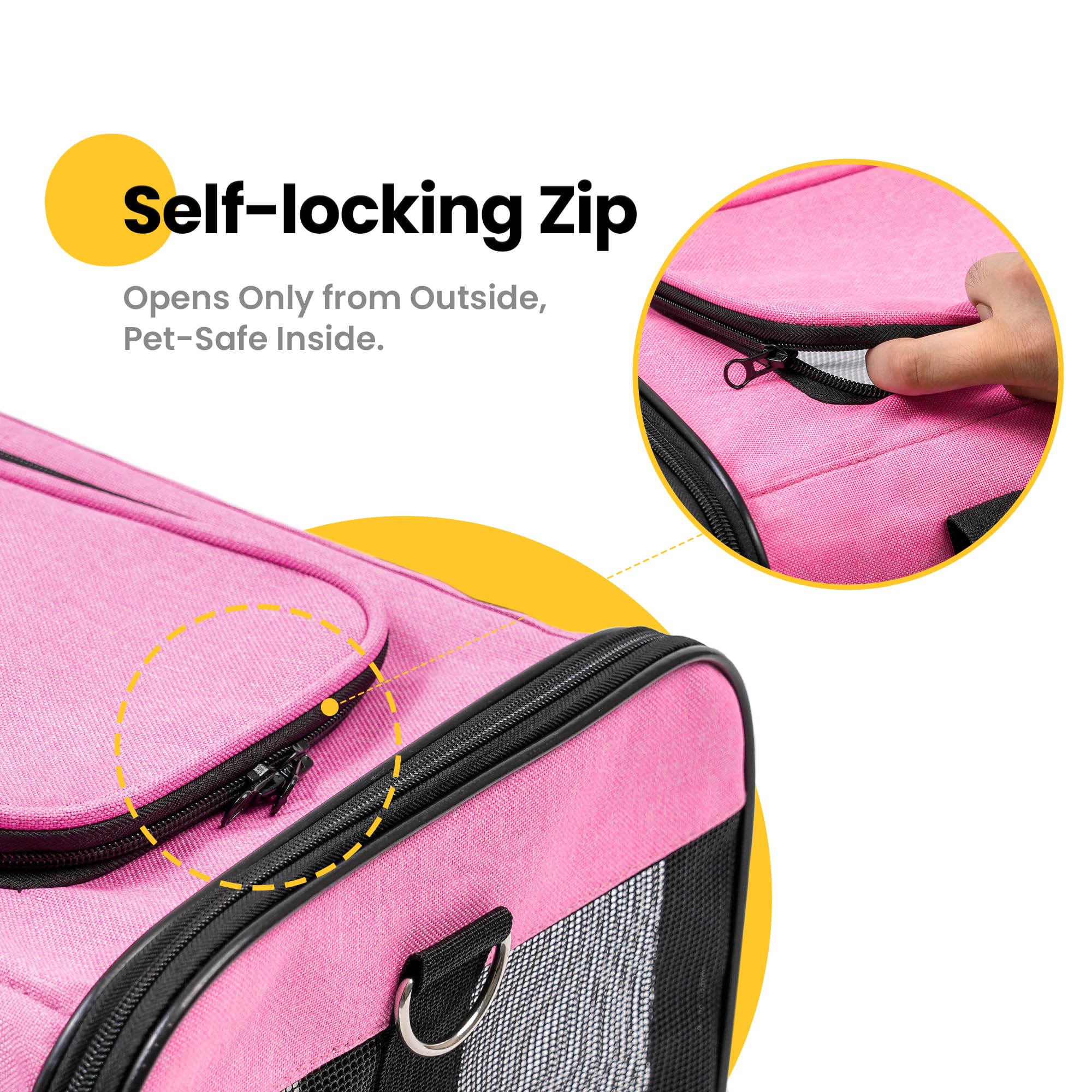 Conlun transportín Rosa M, tapa abierta para facilitar entrada y ventilación.