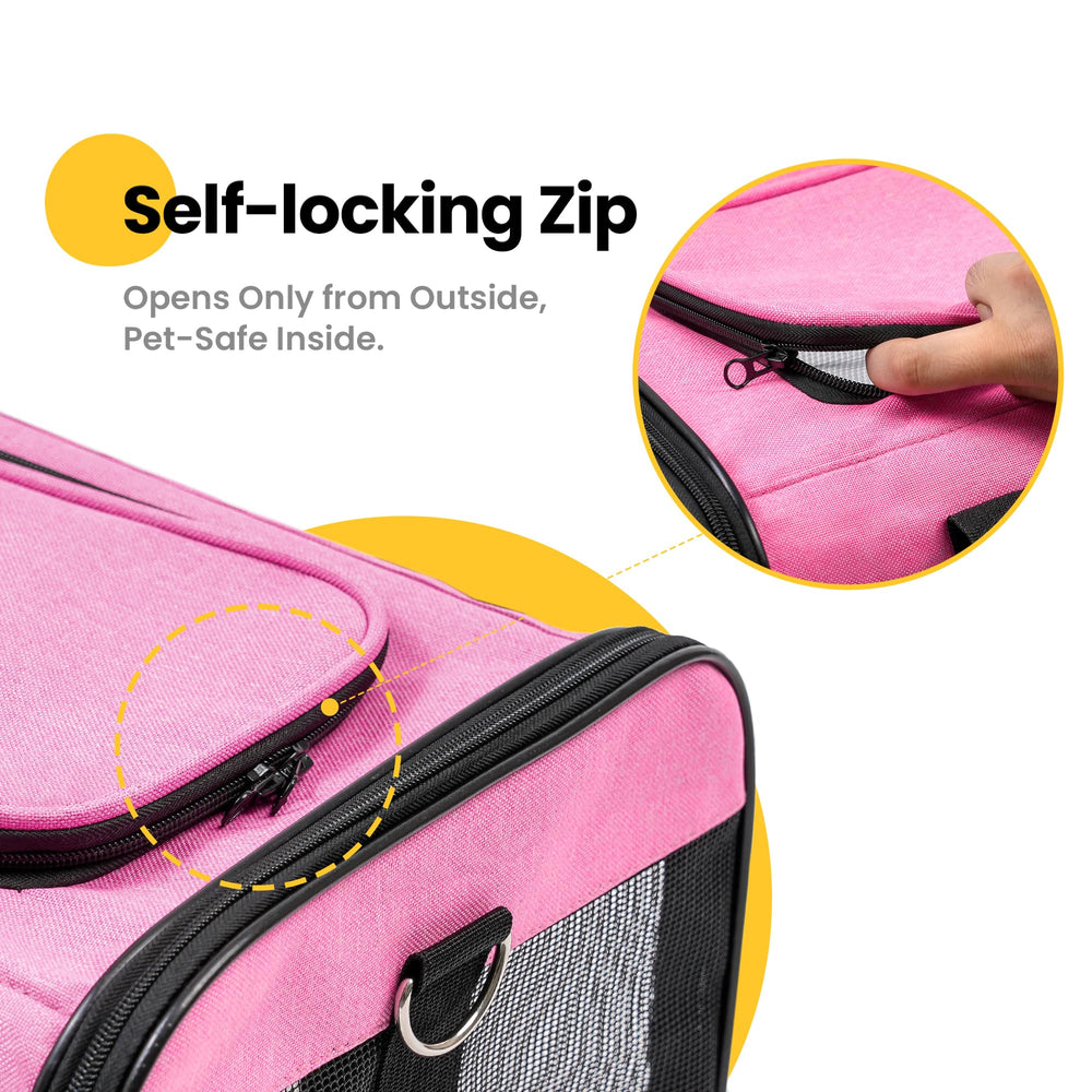 Conlun transportín Rosa M, tapa abierta para facilitar entrada y ventilación.