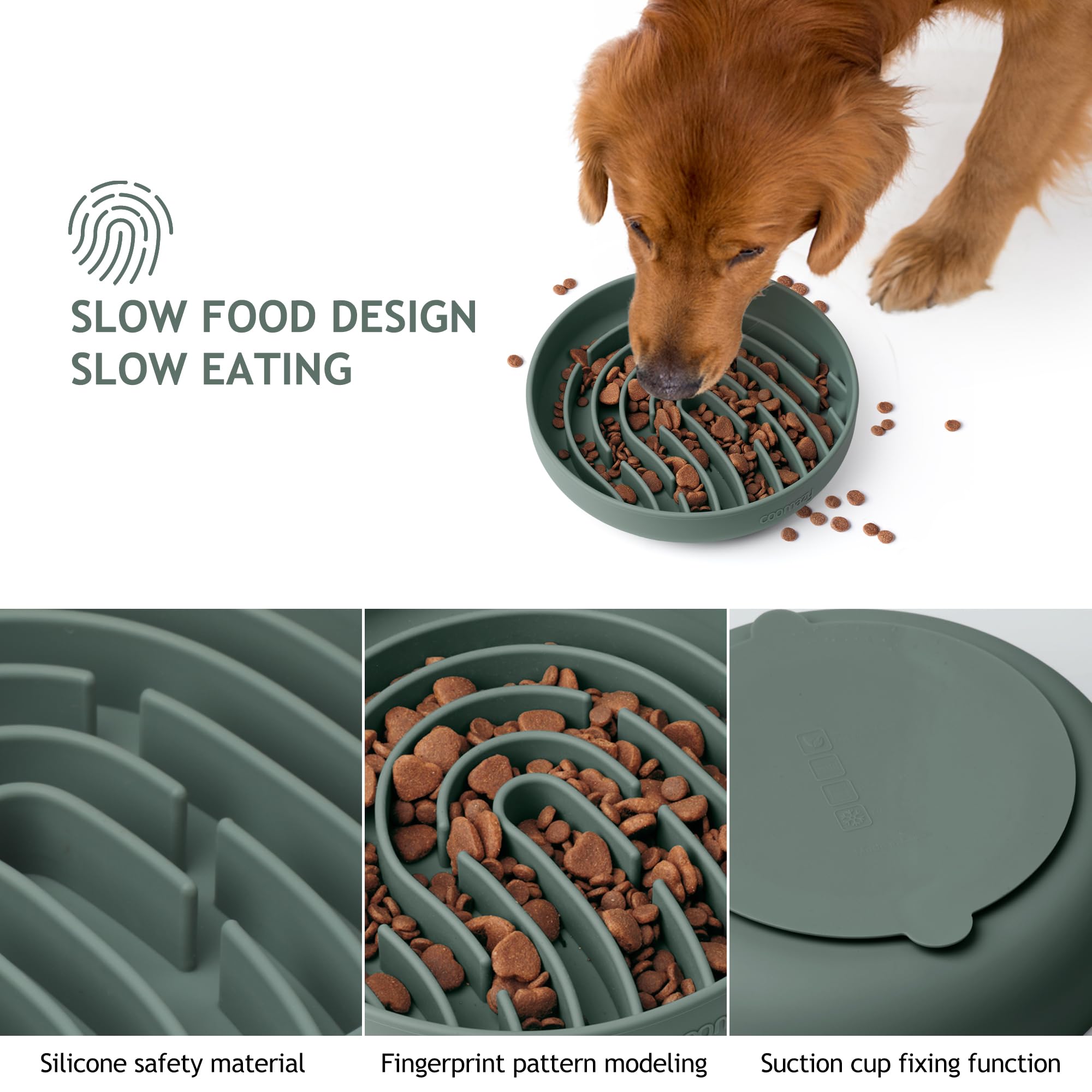 Coomazy perro usando tazón de alimento lento para comer más tranquilo.