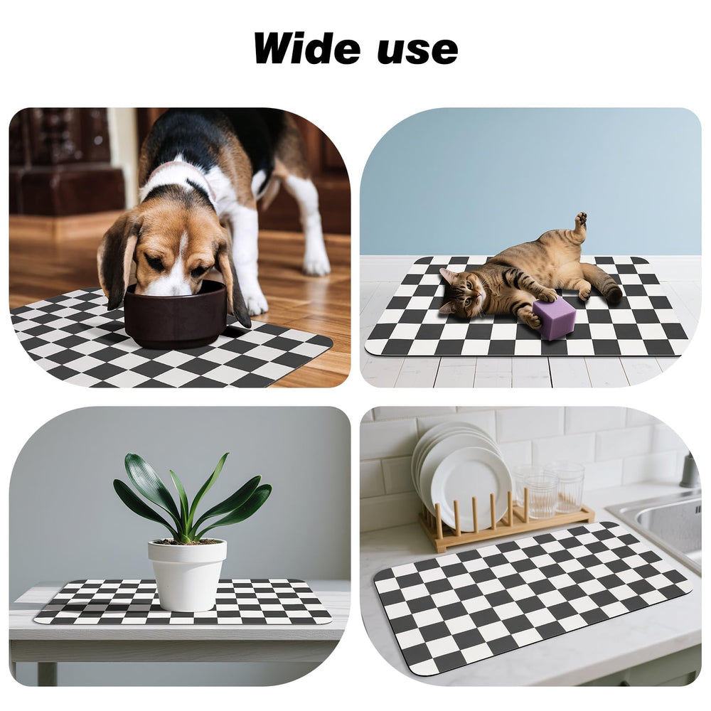 CooRug uso multi mascotas, ideal para perros y gatos durante comidas.