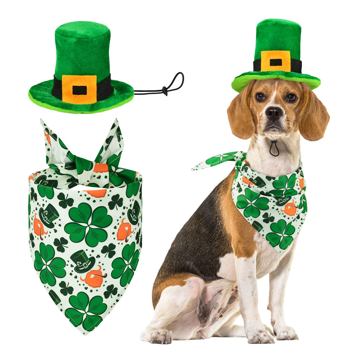 CooShou bandana triangular verde con tréboles: accesorio festivo para fotos adorables en casa.