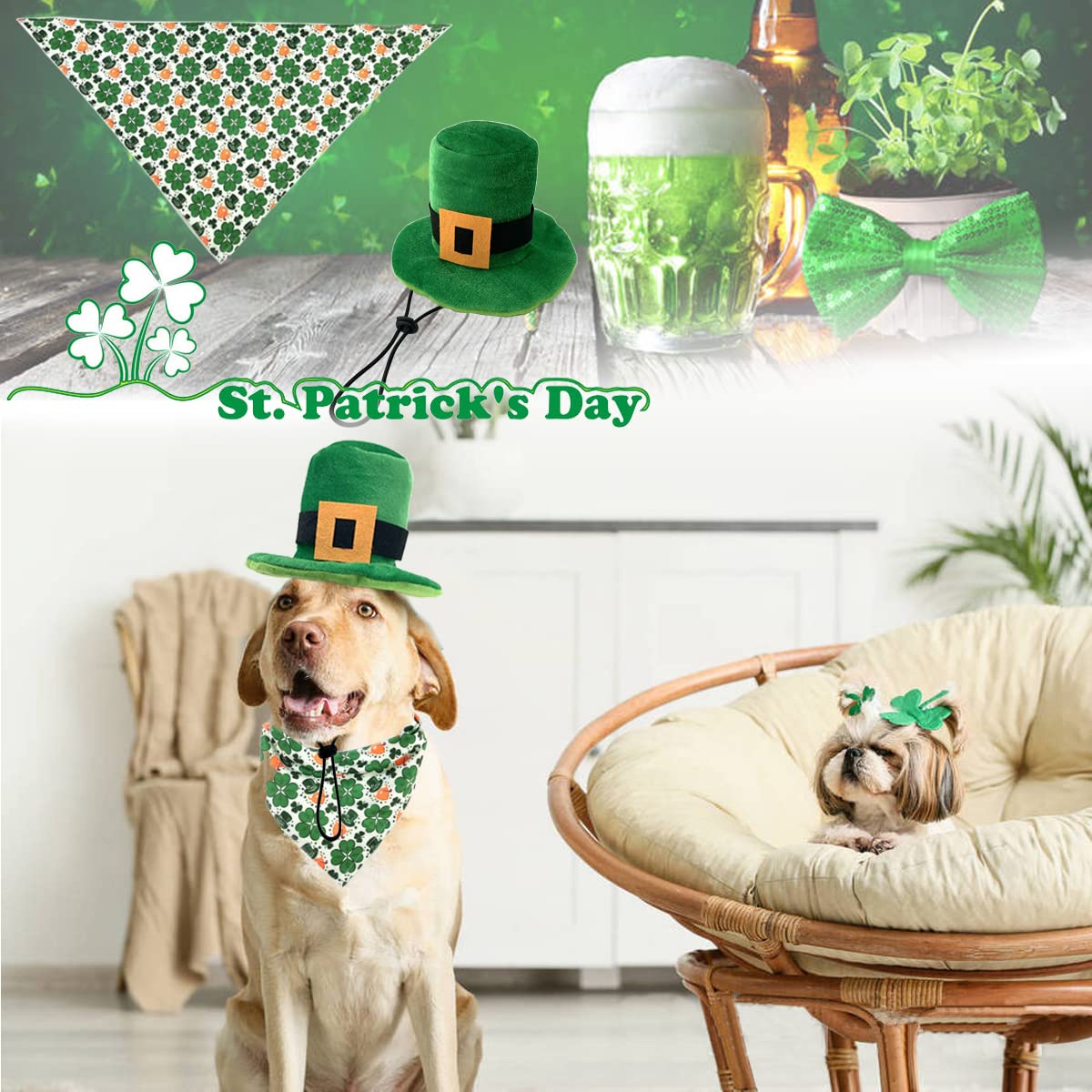 CooShou conjunto disfraz Día de San Patricio para perros y gatos.