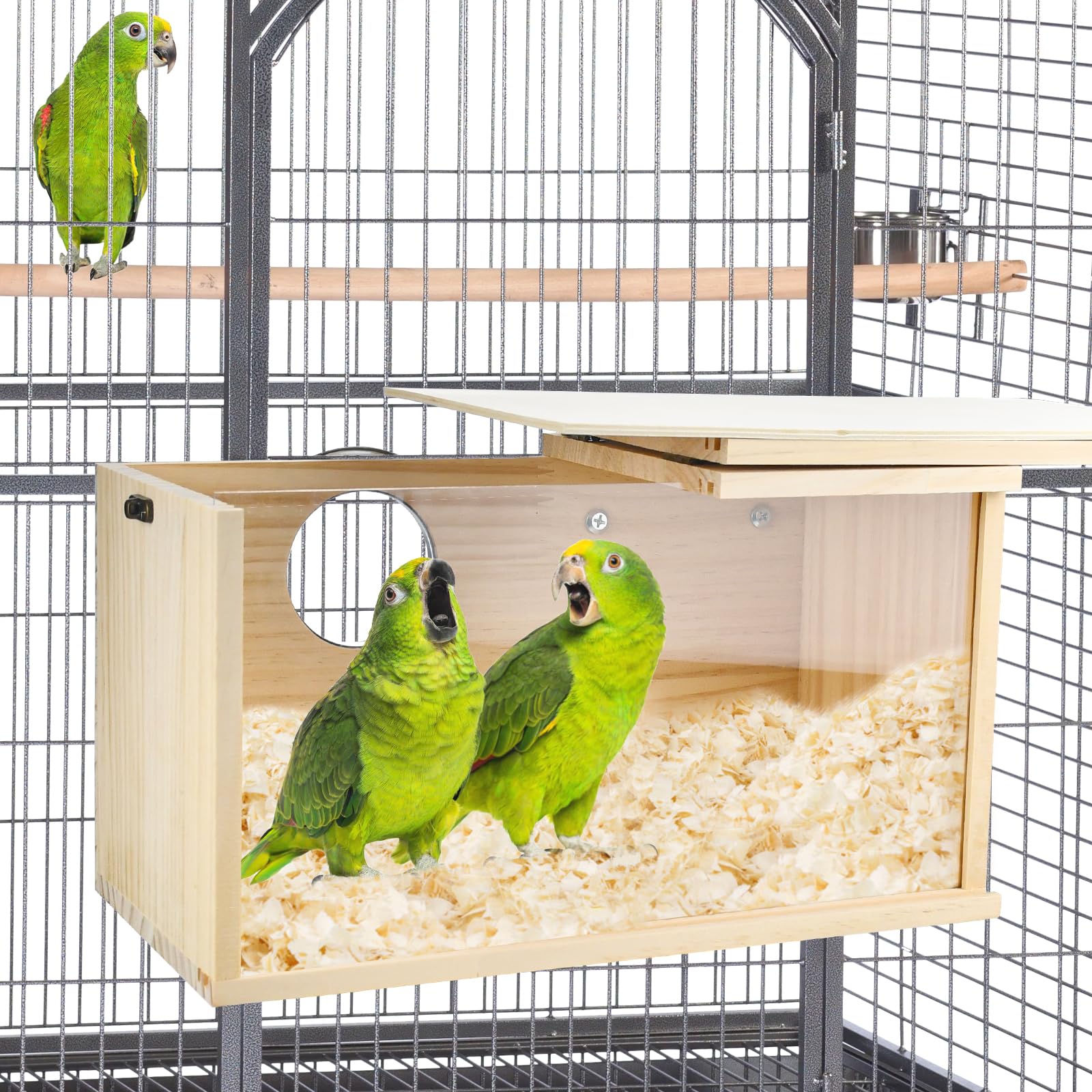 Nido de CooShou para lorito con ventana acrílica para vigilar el interior