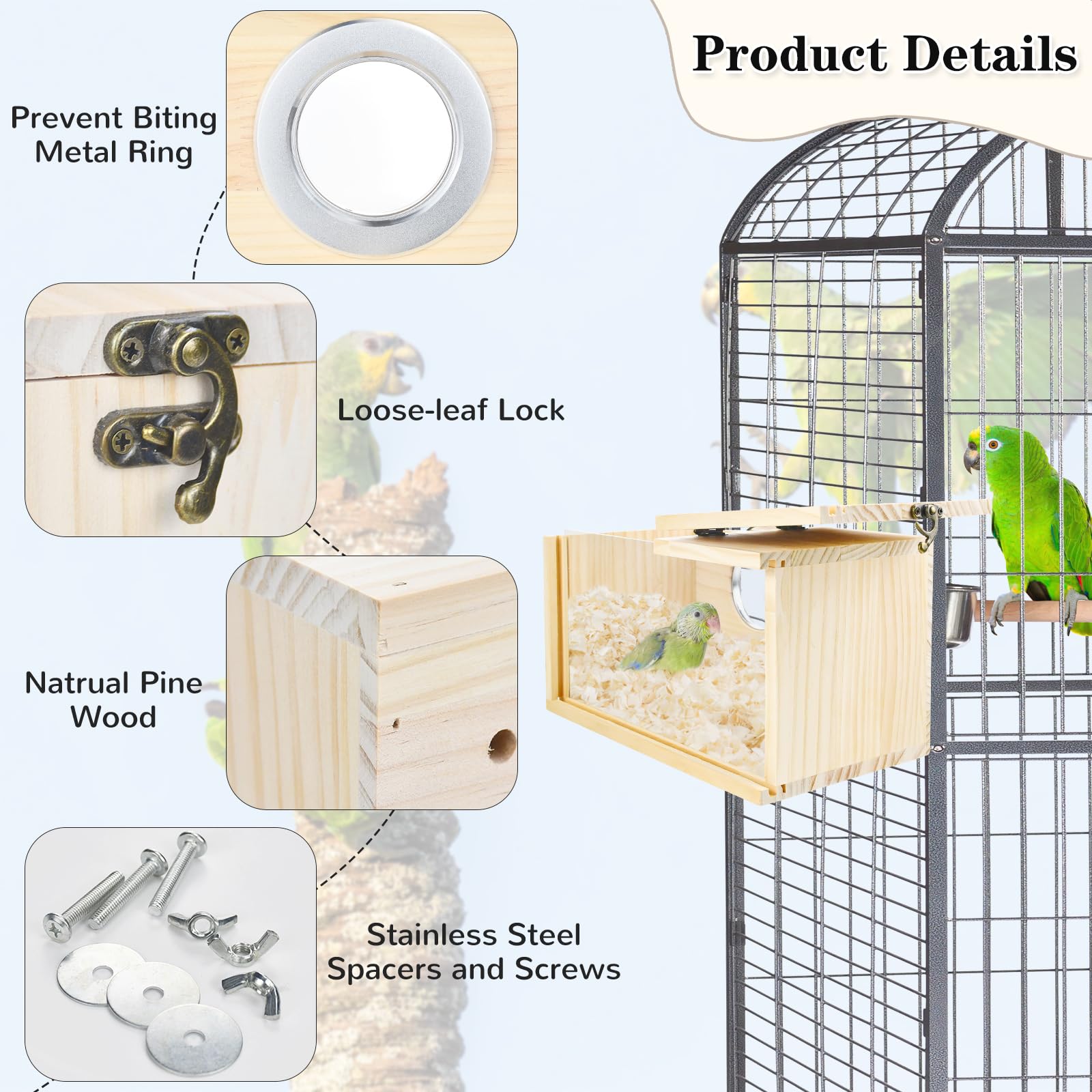 Nido de CooShou espacioso para loros pequeños