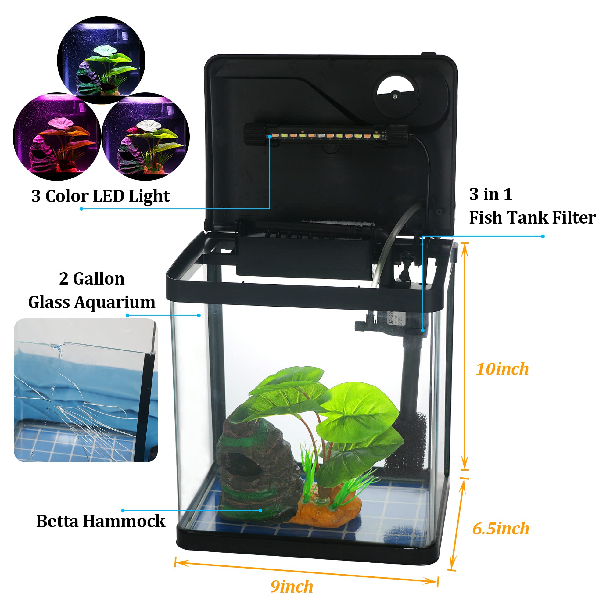 COOSPIDER acuario nano con iluminación de tres colores para ambiente