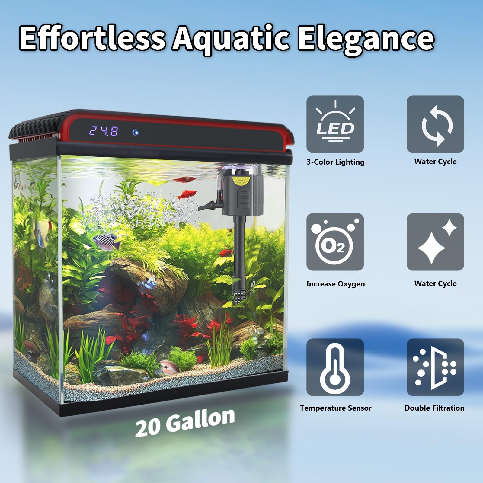 COOSPIDER acuario con vidrio de 5 mm, claridad para ver camarones y peces.