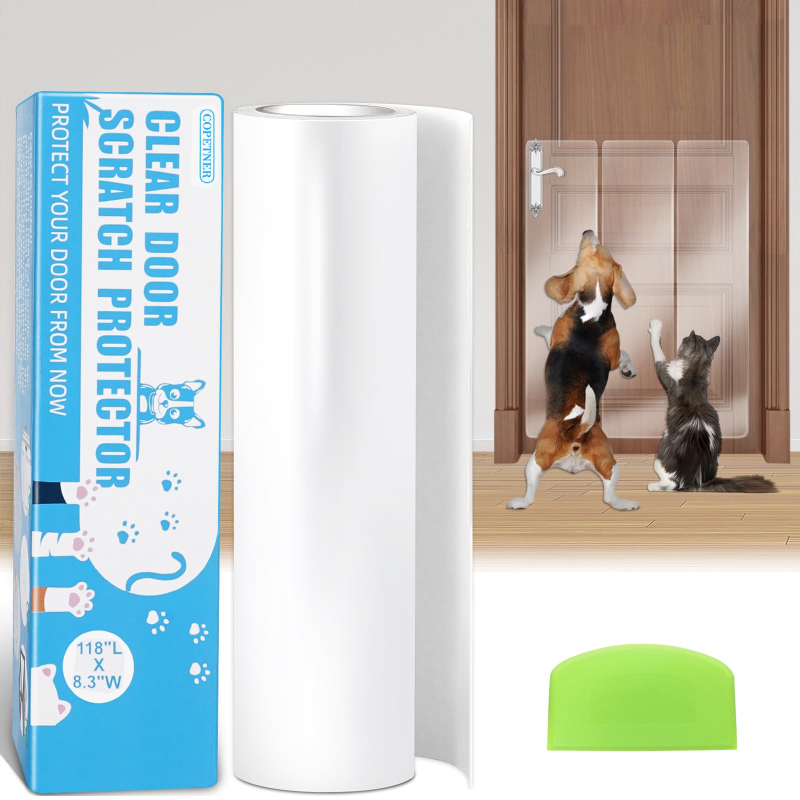 COPETNER protector de puerta transparente, visual cercano a la pared, protección discreta contra arañazos.