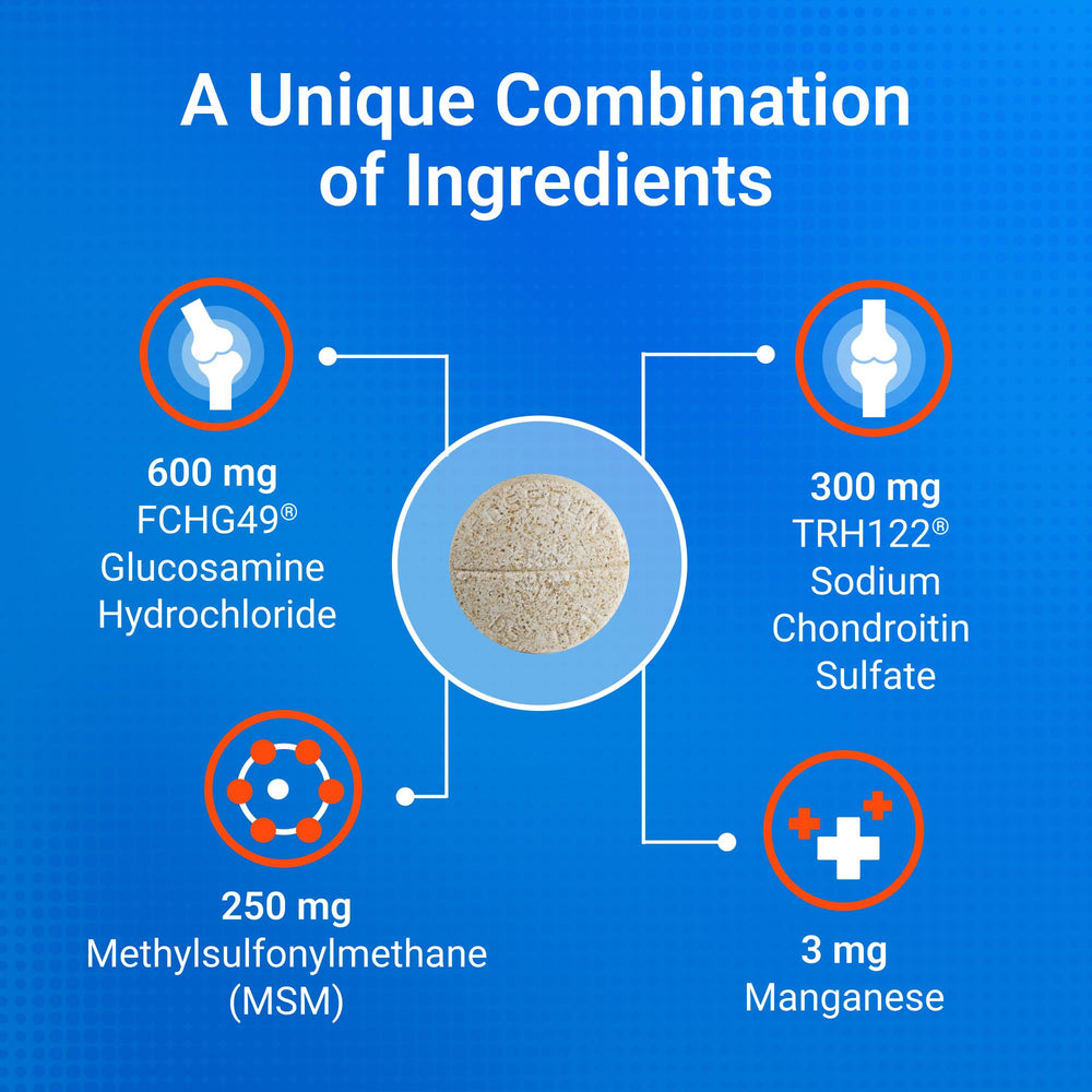 COSEQUIN ingredientes clave glucosamina, condroitina y MSM para soporte articular.