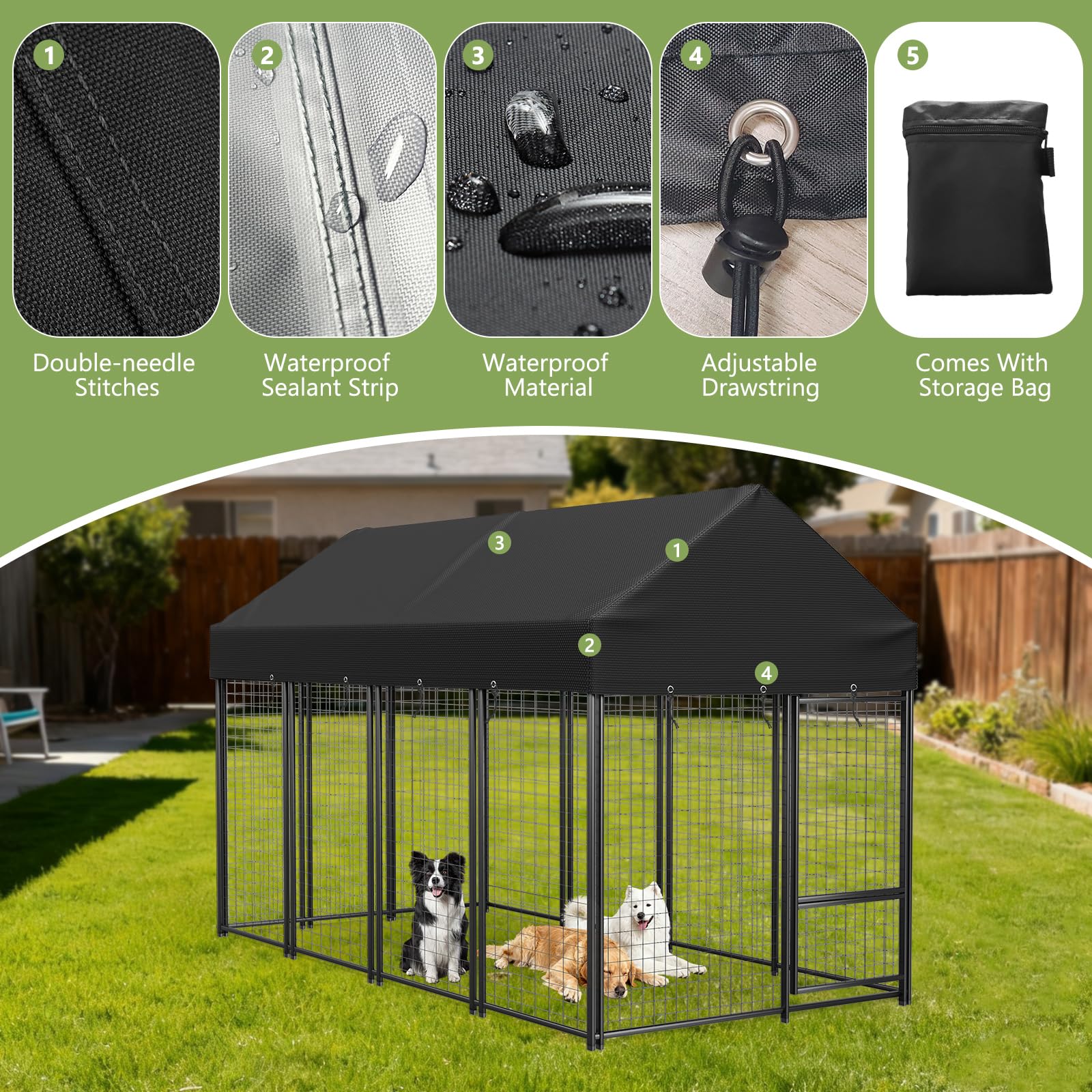 COSHNIBI cubierta-techo-kennel-correas-elasticas fijación segura ante vientos