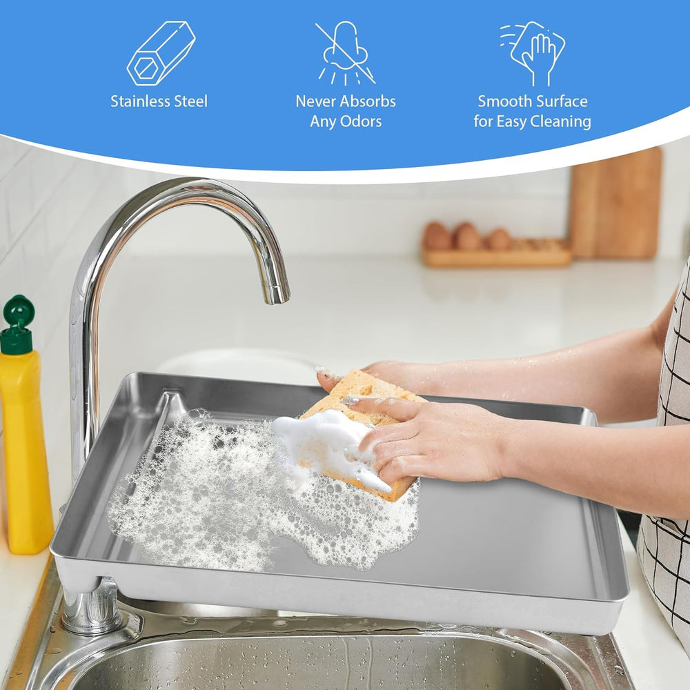 Cosparx bandeja inoxidable facilita la limpieza: enjuague y uso inmediato.